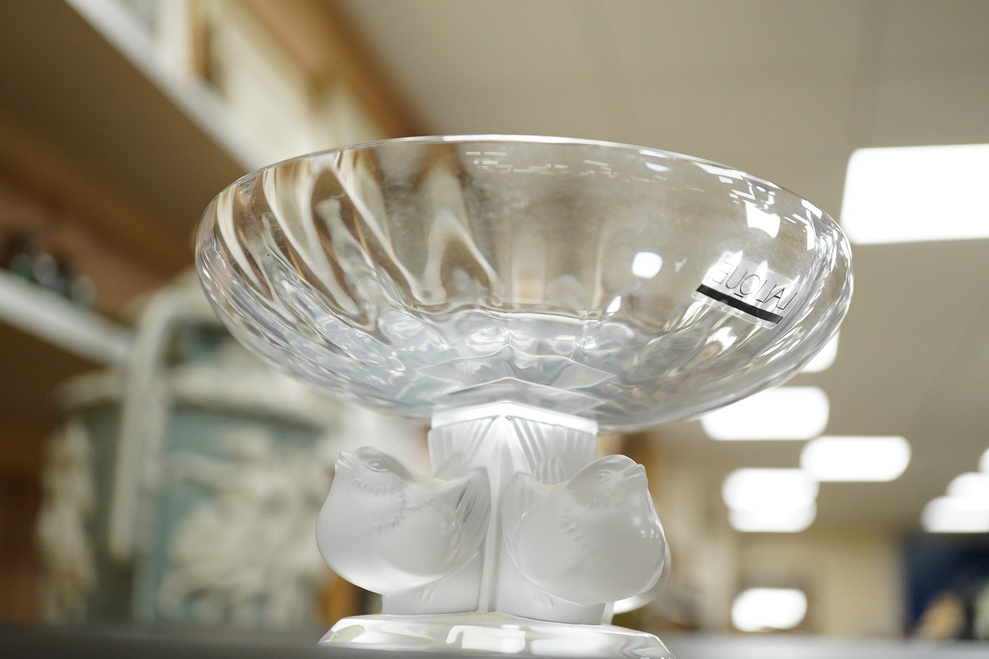 A modern Lalique Nogent pedestal bowl, signed to the base, 14cm in diameter